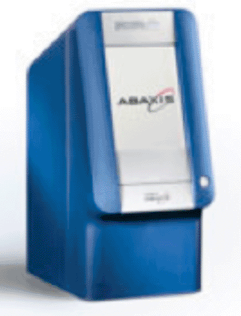 Image:  Abaxis, Piccolo Express: on the spot chemical analysis within minutes (Photo courtesy of Abaxis).